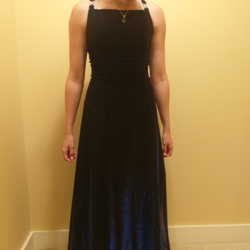 Blue and black shimmery floor length dress